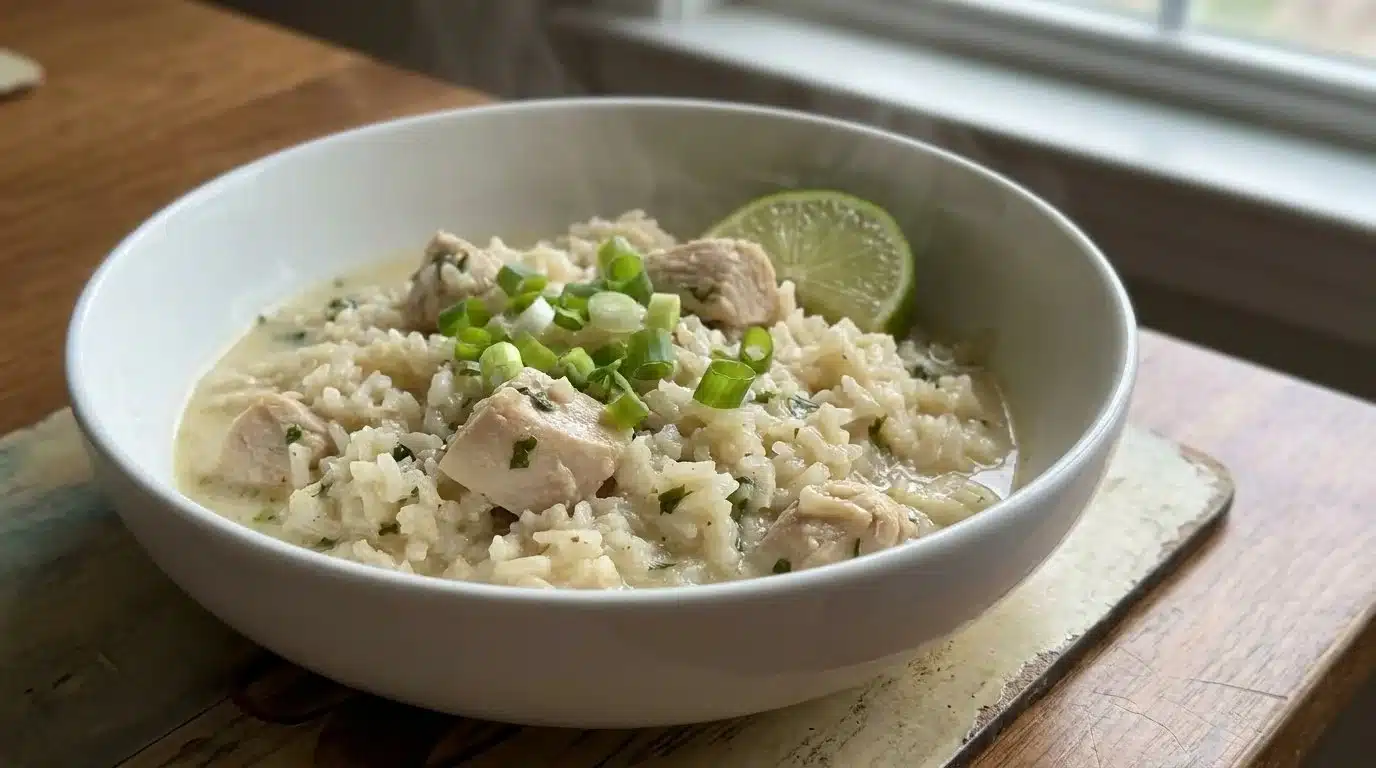 Coconut Chicken Brothy Rice 1 Coconut Chicken Brothy Rice with tender chicken and creamy coconut