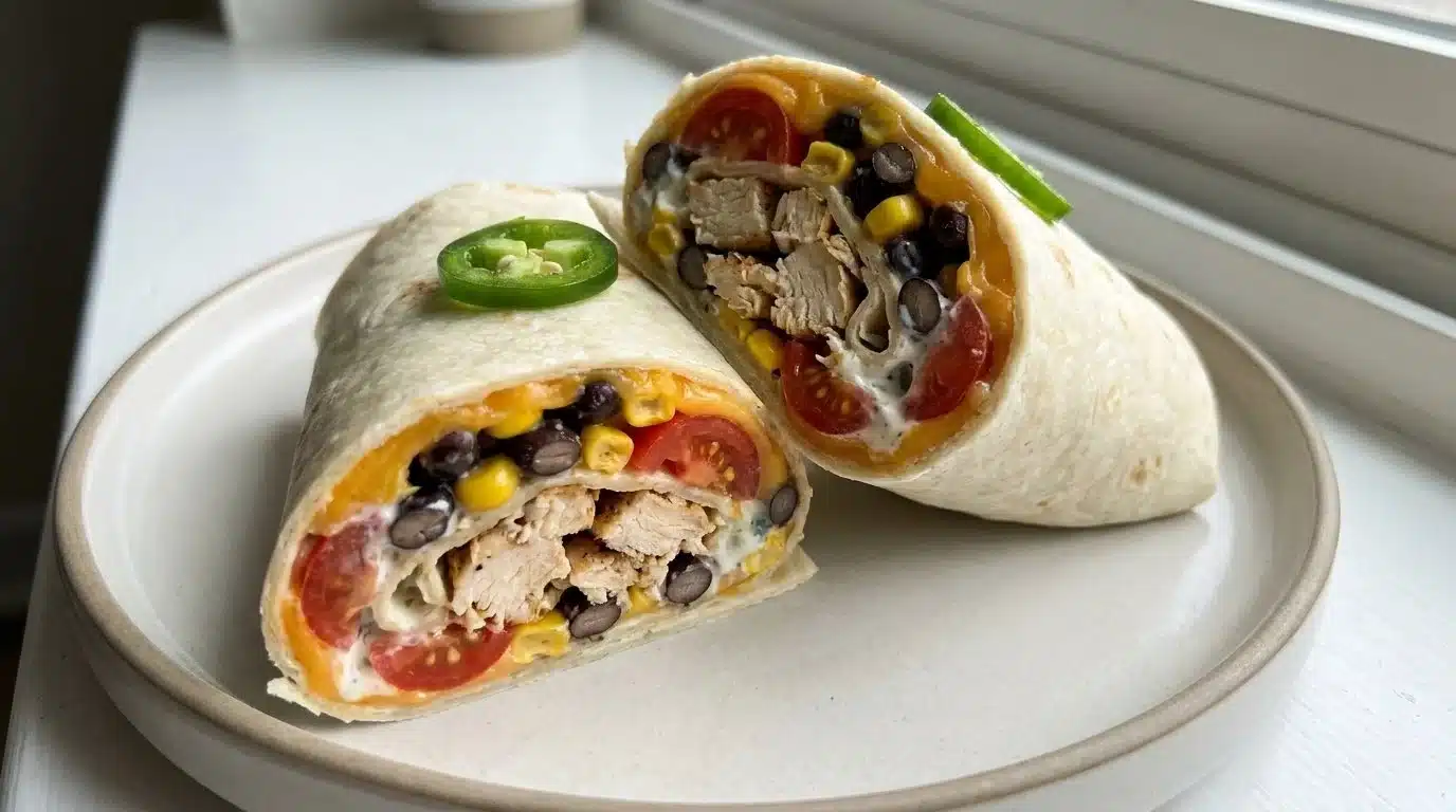 Delicious Southwest Chicken Wraps filled with fresh ingredients and spices.